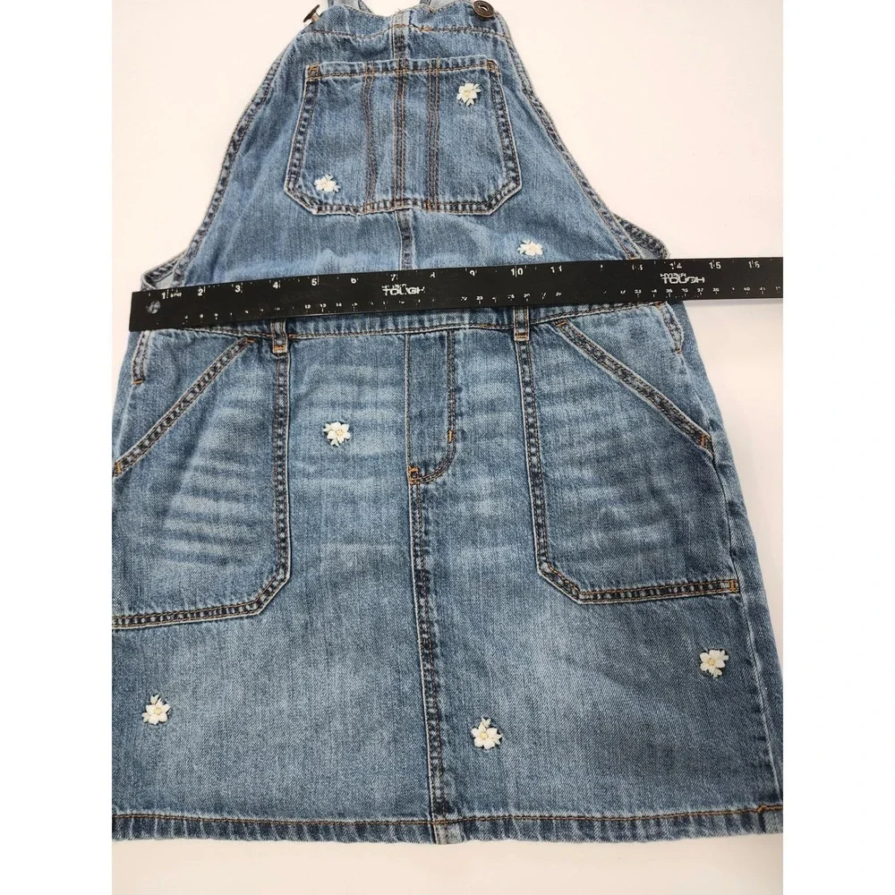 OshKosh B'gosh Girls Blue Denim Daisy Embroidered Overall Jumper Dress Size 10